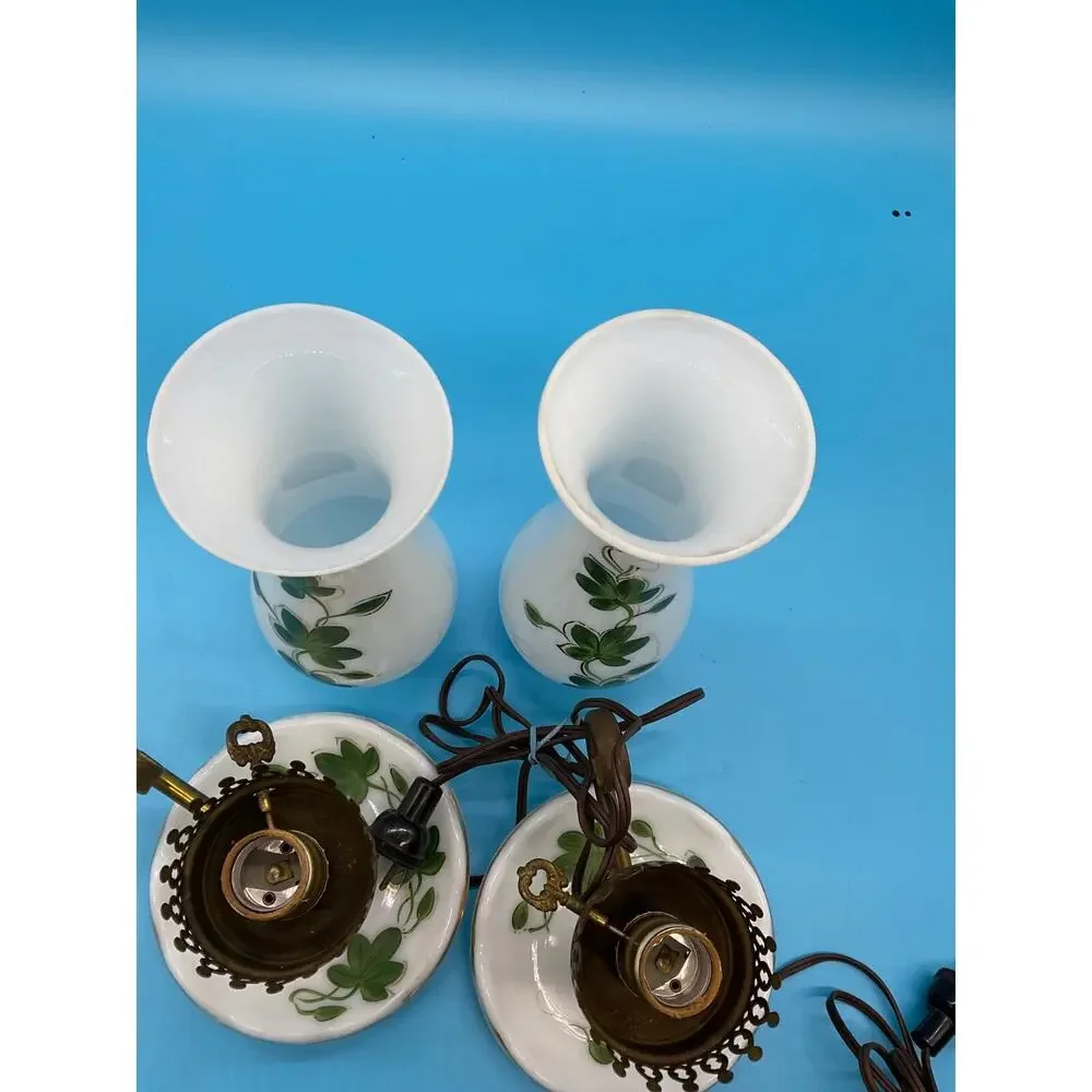 Pair Vintage Hand-Painted Glass Lamps 14